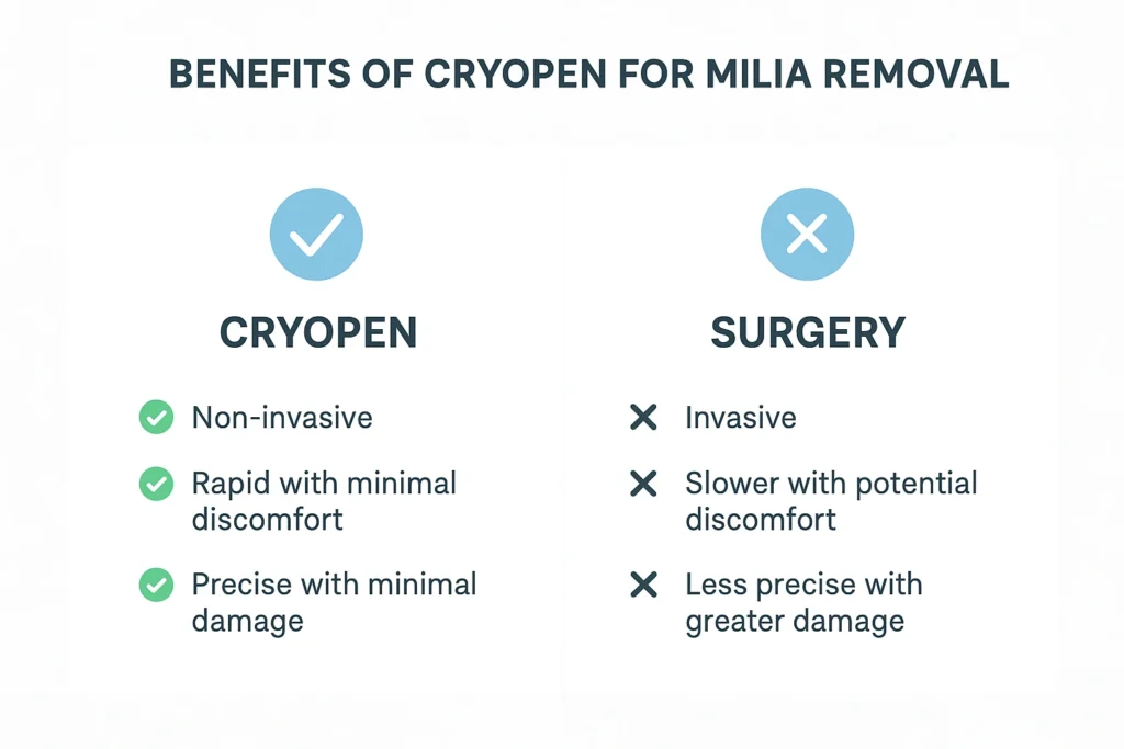 Benefits of cryopen for milia removal St Albans compared to surgical treatments.