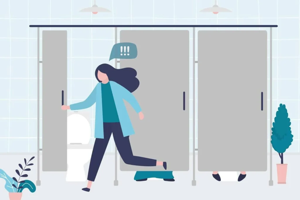 graphic of Urine incontinence St Albans woman running to the toilet.