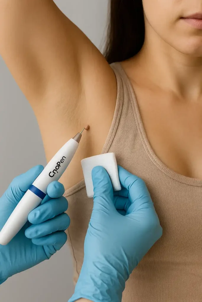 woman having cryopen to remove underarm skin tags St Albans