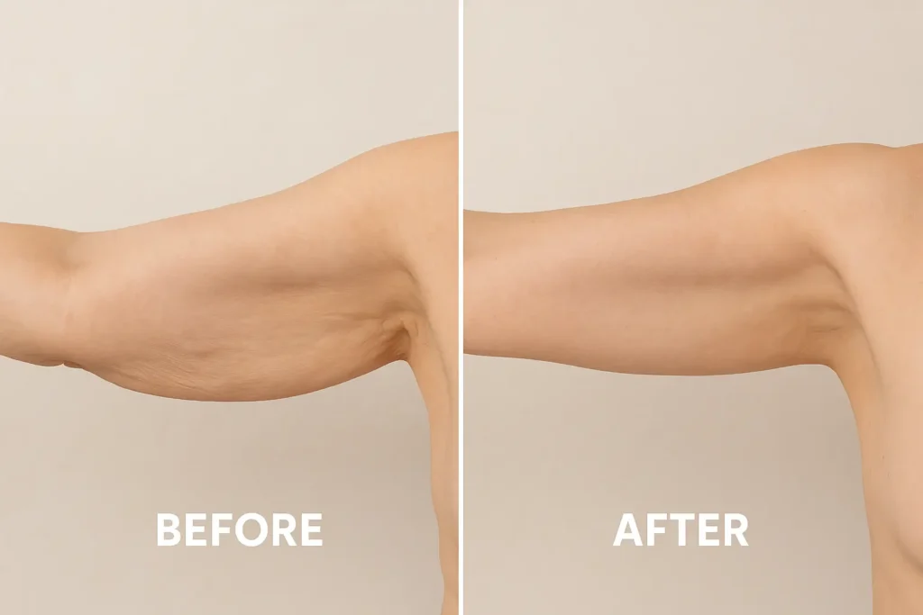 Picture of LA LIPO St Albans before and after results of skin tightening treatment on the upper arms.